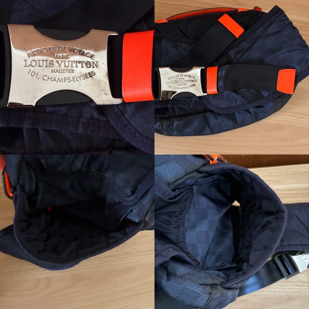 VTG LOUIS VUITTON Challenge Bum Bag Navy Blue Damier Orange Handle - Picture 10 of 14